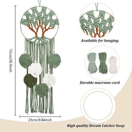 ACRNIGHEET Tree of Life Dream Catcher Macrame Kit for Adults Beginners Macrame Leave Wall Hanging Decor with Video Tutorials Handmade Woven Boho Home Decor for Bedroom Dorm Decoration ACRNIGHEET