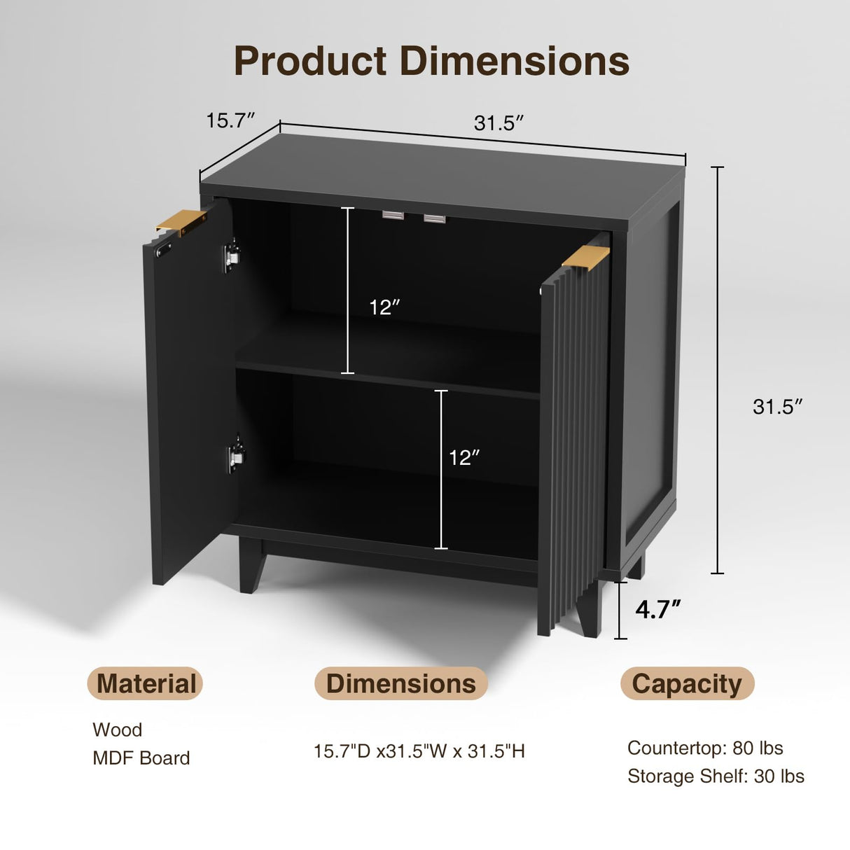 Fluted Cabinet with Storage, 2 Doors Sideboard Buffet, Mid Century Modern Accent Cabinet with Adjustable Shelves, Multifunctional Console Table with Storage for Living Room, Kitchen, Entryway FiveWillowise