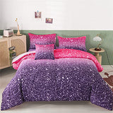 RYNGHIPY 6Pcs Twin Gradient Pink Purple Glitter Comforter Sets for Teens Girls Kids, Colorful Rainbow Glitter Themed Bedding Set RYNGHIPY