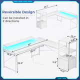 SEDETA White L Shaped Desk with Fabric Drawer, Reversible 51” Corner Desk with Storage Shelves, L Shaped Gaming Desk with LED Strip, Power Outlet and Monitor Shelf for Home Office SEDETA