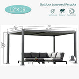 Domi Outdoor Louvered Pergola 12x16FT All Aluminum Structure,Patio Rainproof Pergola with Two Independently Adjustable Roof for Backyard Garden w/Curtains and Netting - Dark Gray domi outdoor living