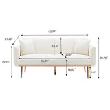 Antetek Futon Sofa Bed with 3 Adjustable Positions, Small Sleeper Sofa Loveseat with 2 Decorative Pillows, Modern Upholstered Convertible Couch with 5 Metal Tapered Legs, Ivory Teddy Antetek