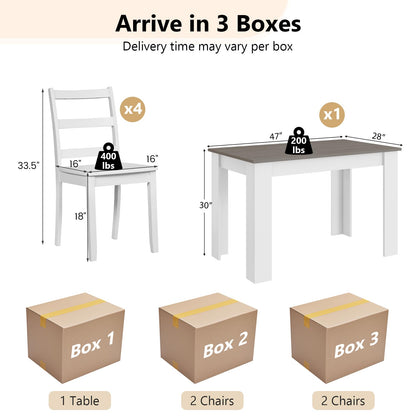 Giantex 5-Piece Wooden Dining Set, Modern Rectangular Dining Table & 4 High-Back Chairs, Dinette Set w/Rubber Wood Legs, Kitchen Furniture for Dining Room Kitchen Restaurant (Dark Grey+White)