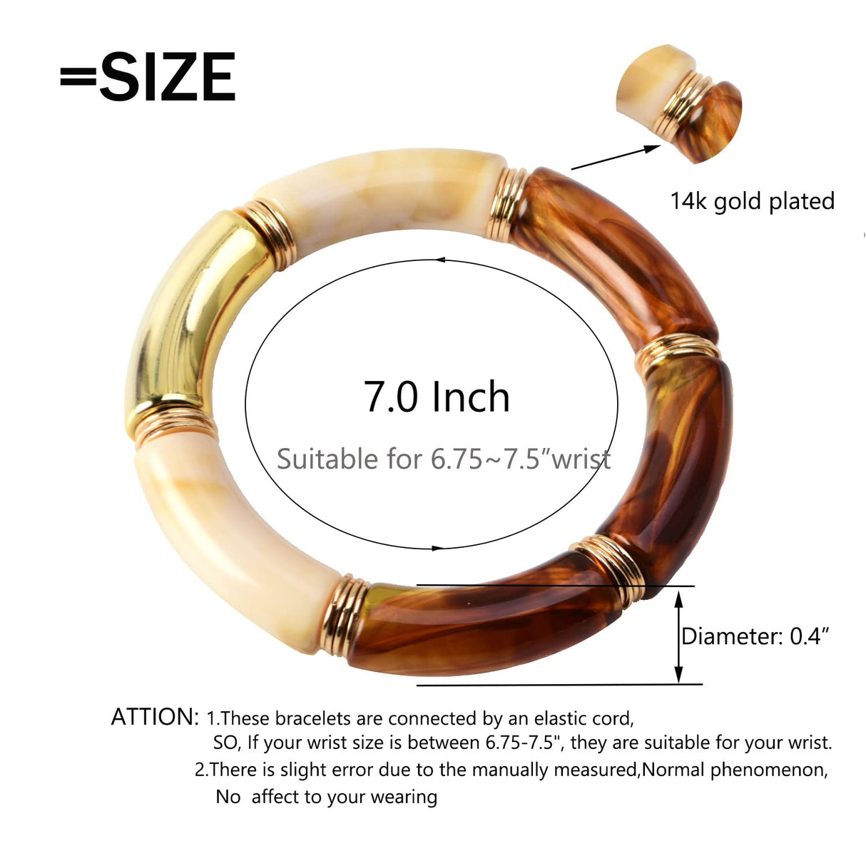 GOOJIDS Bamboo Tube Bangles Bracelet Chunky Curved Stacking Clear Acrylic Colorful Beads Stretchable Friendship Gold Bracelets Gift For Women (A-Coffee) GOOJIDS