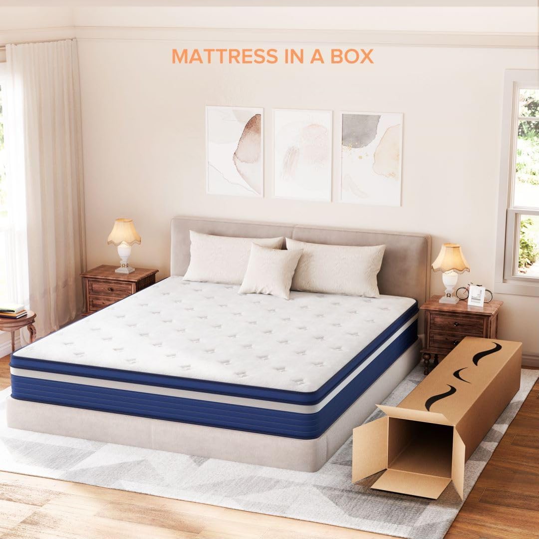 TXO Twin Mattress, 10 Inch Hybrid Mattress with Individual Pocketed Coil Springs and High Density Foam, Plush Feel, Edge Support, Motion Isolation, Pressure Relief, Twin Bed Mattress in a Box