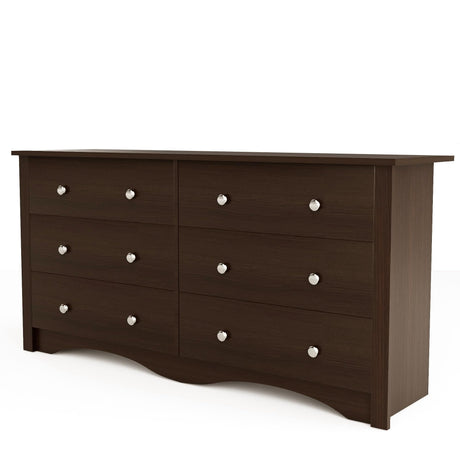 Furniwell 6 Drawer Dresser for Bedroom, Wood Dresser Wide Storage Organizer for Living Room Hallway Closets (Brown) Furniwell