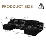 134 Inch Cloud Sectional Couch for Living Room,Corduroy Boneless Couches with L-Shape Chaise,Modern Modular Sectional Sofa with Deep Seat,No Assembly Required (Black, U-Shaped Sofa) ZKJOLMN