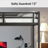 MAKIAAP Full Size Loft Bed with Desk and Wardrobe, Metal Heavy Duty Loft Bed Frames with Storage Stairs, LED Lights, Charging Station for Adults, Junior, Teens, Space Saving, Black (Full) MAKIAAP