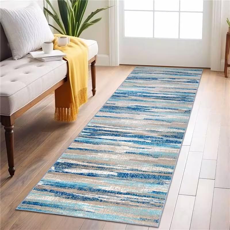 Lansny Modern Abstract Runner Rug 2x6, Blue Washable Kitchen Runner Non-Slip Soft Hallway Rug Runner Thin Print Faux Wool Carpet for Entryway Bedroom Laundry Room Indoor Home Decor Lansny