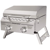 Megamaster Premium Outdoor Cooking 2-Burner Grill, While Camping, Outdoor Kitchen, Patio Garden, Barbecue with Two Foldable legs, Silver in Stainless Steel Megamaster