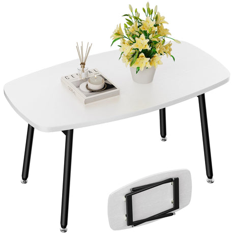 WOHOMO Foldable Coffee Table White Small Coffee Tables for Living Room Portable Simple Modern Rectangular Center Table for Small Spaces, No Assembly, 31.5 * 15.7 * 17.7IN, White WOHOMO