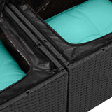 HETFTJN 9-Piece Patio Furniture Set Modular Outdoor Sectional Sofa Black and Turquoise Poly Rattan 47.6×24.2×27.2 in UV-Resistant Cushions for Garden Terrace Small Balcony HETFTJN