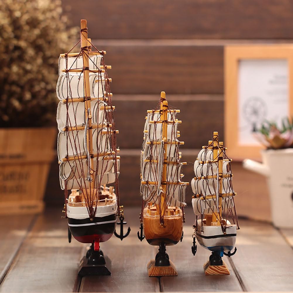 Wooden Sailboat Model Decor Miniature Sailing Boat Ship Model Home Decoration Rustic Mini Antique Sailboat Ornament Crafts Handcrafted Nautical Ocean Theme Sailing Boat for Home Office Tabletop XGOPTS