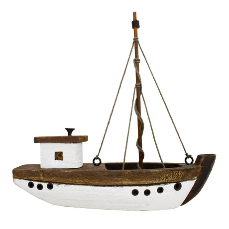 Morning View Wood Sail Boat Decor Nautical Sailing Ship Model Mini for Home Bathroom Shelf Table Centerpiece Coastal Beach Ocean Themed Lake House Decorations Seaside Marine 5.9 Inch Tall (Beige) Morning View