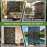 Metal Privacy Screen Outdoor 6FT – Freestanding Laser Cut Steel Garden Divider Panel with Stand, Decorative Modern Privacy Screen for Patio, Deck, Backyard & Balcony, Rustproof & Weather-Resistant WIZWERK