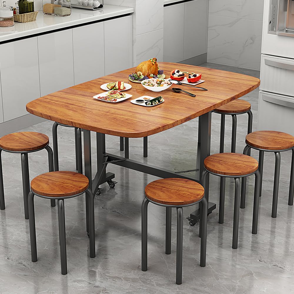 Rukulin Multifunction Table Drop Leaf Dining Table - 47" Solid Wooden Foldable Kitchen Table with 6 Wheels (Brown) Rukulin