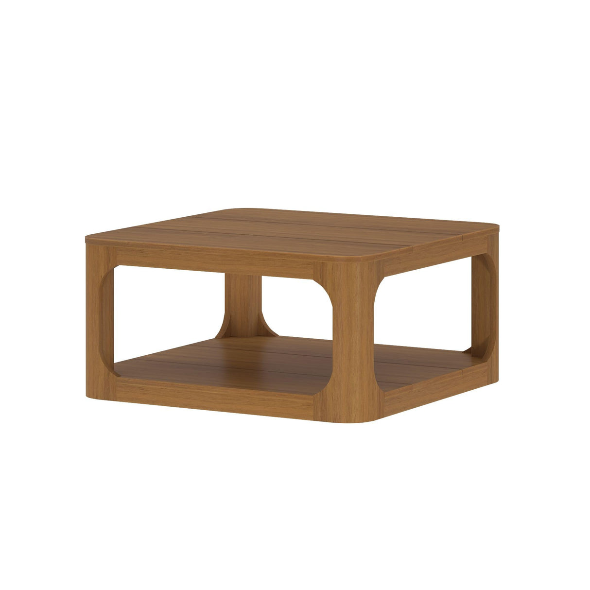 Plank+Beam Forma Coffee Table, Solid Wood 36 Inch Modern Coffee Table with Shelf, Contemporary Center Table with Storage Space, Square Tea Table with Storage, Pecan Plank+Beam