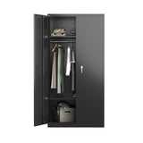 Aobabo Large Metal Wardrobe Style Storage Cabinet with Adjustable Shelf, Cloth Rail, and Lockable Doors for Home Organization, Black Aobabo