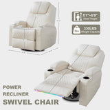 IBTKIG Power Swivel Rocker Recliner Chair with Massage and Heat/LED Lights/USB and Type-C Ports/Infinite Position/Cup Holder, Electric Glider Reclining Sofa for Nursery Living Room (1, Beige) IBTKIG