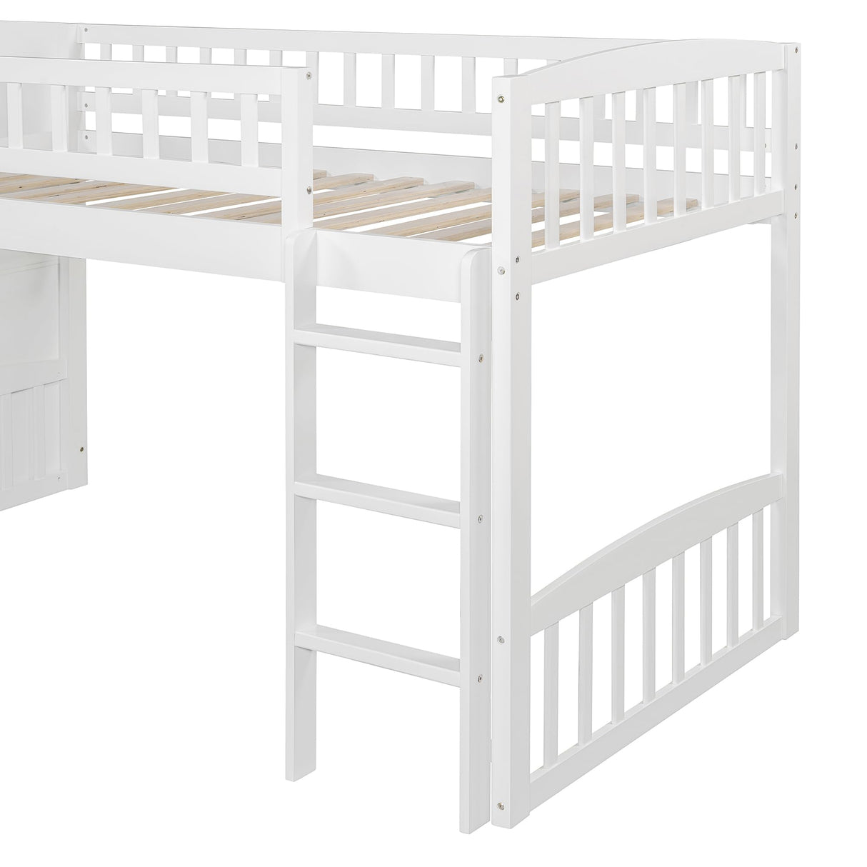 Twin Size Loft Bed Frame with Slide and Stairs for Kids,Twin Size Low Loft Bed with Slide and Drawers,Wood Kids Loft Bed Frame for Boys Girls Teens,White Bellemave