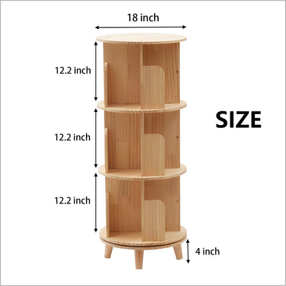 Gdrasuya10 3-Tier Natural Wood Rotating Bookshelf with 4 Legs for Easy Storage and Display - WoodArtSupply