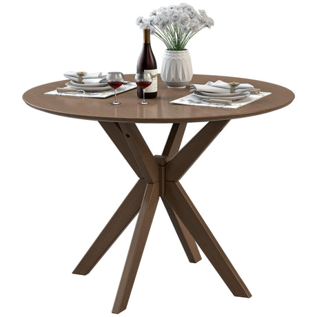 ERGOMASTER Round Dining Table for 2 to 4 Seater, Solid Wood Kitchen Table, Compact Side Table - 36 Inch Walnut Wood Tabletop - Trestle Pedestal Base - Ideal for Home, Apartment, Small Space ERGOMASTER