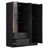 Woodpeckers Furniture And Mattress 4 Mirrored Doors Wardrobe 2 Drawers with Shelves 72 high (4 Mirrors, Black) Woodpeckers Furniture And Mattress