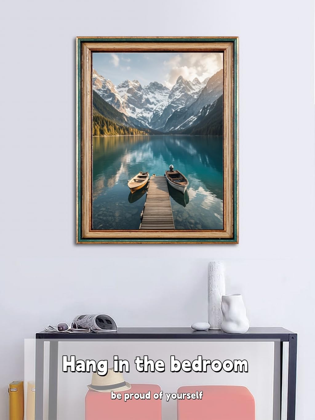 ACANDYL Mountains Landscape DIY Paint by Numbers Kit for Adults Paint by Numbers Beginner Canvas Painting by Number Boat Lake DIY Acrylic Oil Painting on Canvas Arts Craft Decoration 16x20 Inch ACANDYL