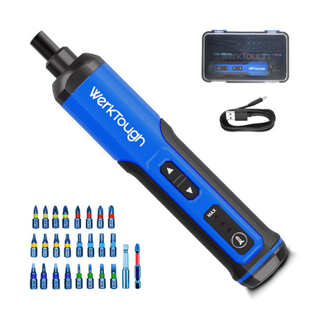 Werktough 4V Mini Electric Cordless Screwdriver with 3-Gear Torque 5Nm Power 25pc Screwdriver Bits S2 LED Light USB Charging Home Improvement S026 hyperpower