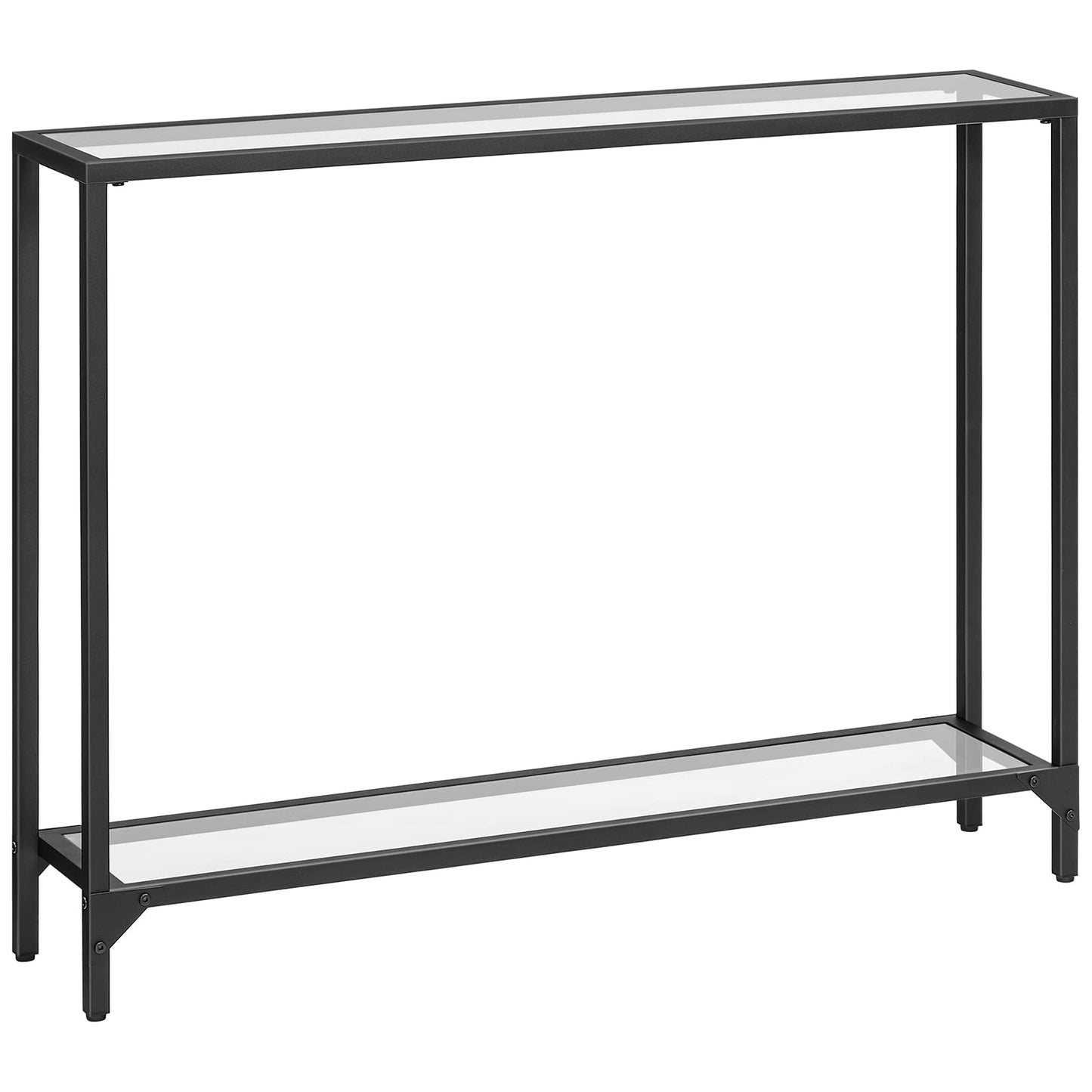 HOOBRO 39.4" Black Console Table, Tempered Glass Sofa Table, Modern Entryway Table, Narrow Couch Table, Metal Frame, for Living Room, Hallway BK04XG01