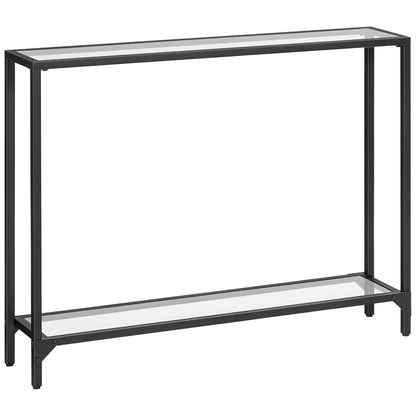 HOOBRO 39.4" Black Console Table, Tempered Glass Sofa Table, Modern Entryway Table, Narrow Couch Table, Metal Frame, for Living Room, Hallway BK04XG01