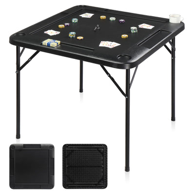 Ktaxon 35" Mahjong Table, Domino Folding Square Tables Set Suitable for Indoor Outdoor Game, Card Poker & Puzzle with 4 Cup Holder and Chip Trays, Adults, Black