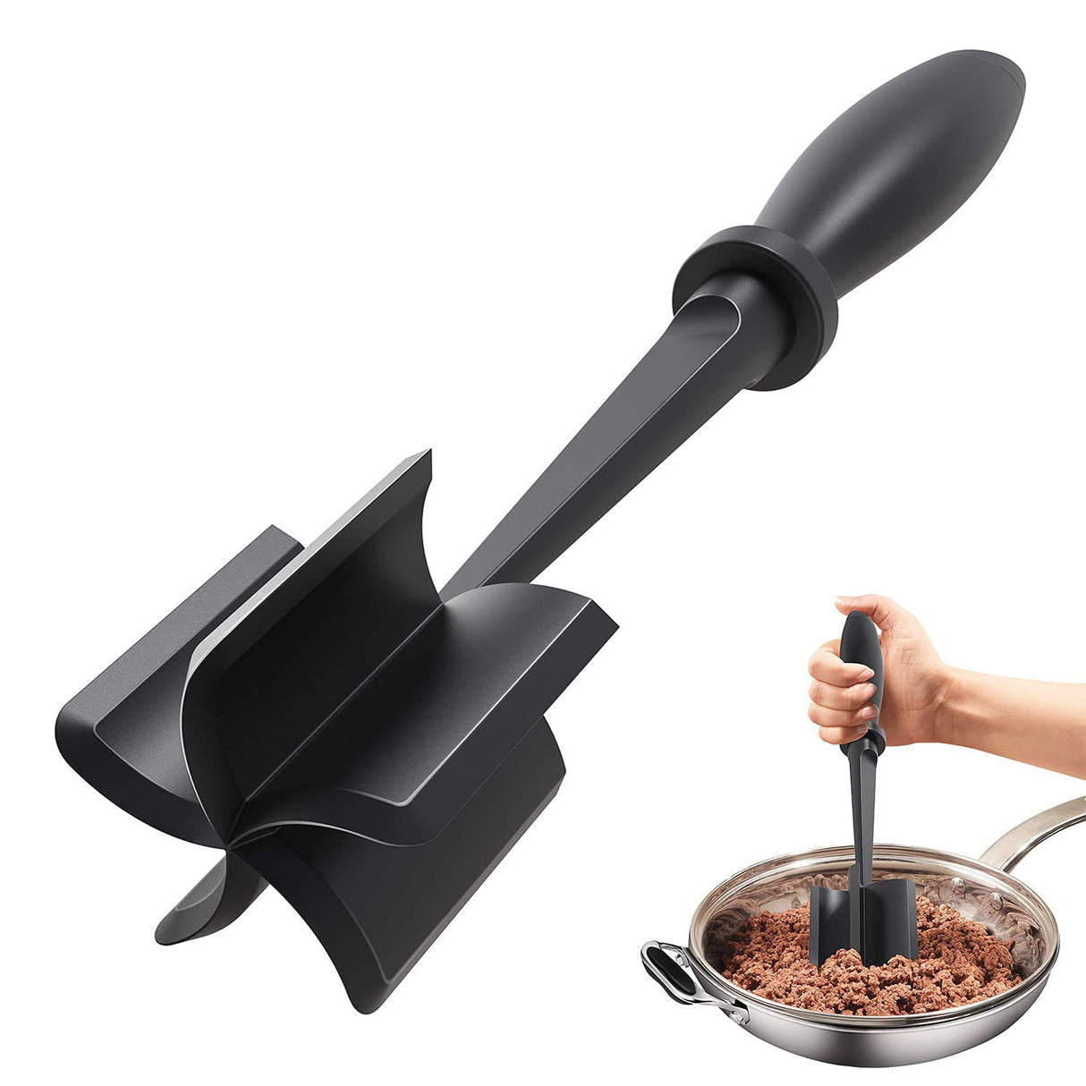Upgrade Meat Chopper, Heat Resistant Meat Masher for Hamburger Meat, Ground Beef Smasher, Nylon Hamburger Chopper Utensil, Ground Meat Chopper, Non Stick Mix Chopper, Mix and Chop, Potato Masher Tool Shadowgallery