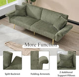 Zentrava Green 79" Convertible Futon Sofa Bed with Adjustable Backrest & Armrests, Modern Corduroy Folding Loveseat Sleeper Couches with Two Soft Pillows for Living Room Apartment Office (Green) Zentrava