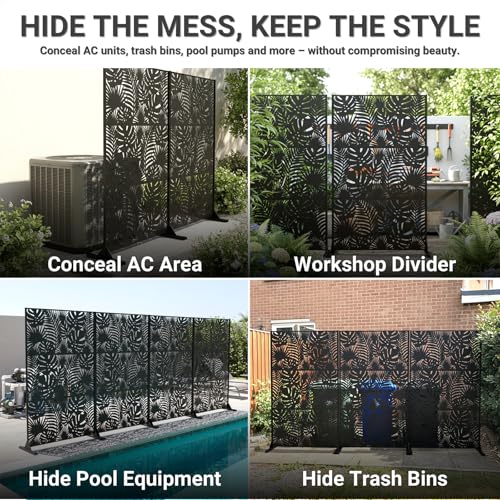 Metal Privacy Screen Outdoor – 72in Decorative Laser Cut Steel Garden Divider Panel with Tropical Leaf Design, Weatherproof Freestanding Modern Privacy Fence for Patio, Deck, Backyard & Balcony TALLYVER