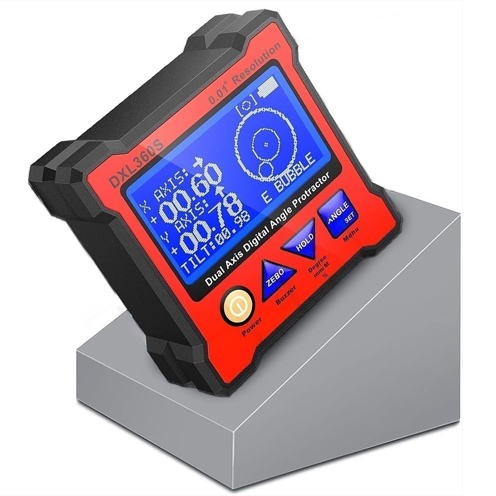 Digital Angle Finder Protractor DXL360S GYRO & Gravity 2 in 1 LCD Meter Magnetic Electronic Angle Gauge Dual Axis Level Box 0.01° Resolution Inclinometer with Backlight Woodworking Measuring Tool DLNLIY