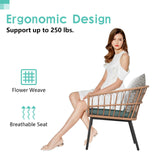 Yangming 3 Piece Patio Furniture Outdoor Conversation Bistro Set with Tempered Coffee Table and Wicker Chairs for Garden Balcony Backyard Yard Poolside, Green Yangming