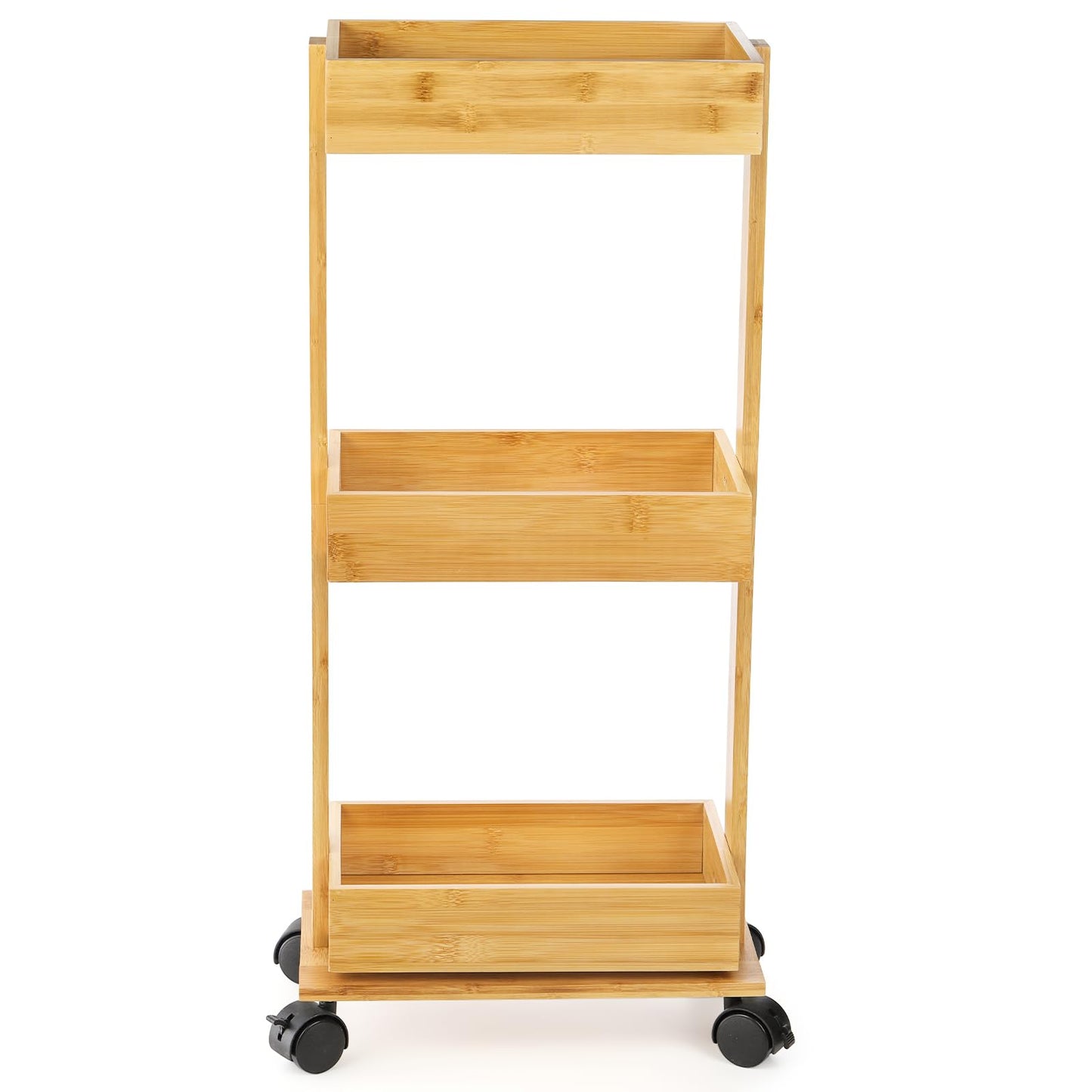 TOPZEA Slim Storage Cart, 3-Tier Bamboo Rolling Utility Cart Standing Rack on Wheel, Mobile Shelving Unit Organizer Serving Trolley Slide Out Cart for Office Bathroom Kitchen Laundry Room(Upg - WoodArtSupply