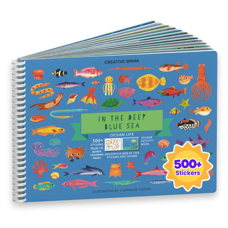 Cupkin Ocean Sticker Book Activity for Kids, Toddler Airplane Travel Essentials, 500+ Shark Stickers for Kids + 12 Scenes + 12 Coloring Book Pages, Deep Blue Sea Gift, Kid Crafts Ages 2-8 CUPKIN