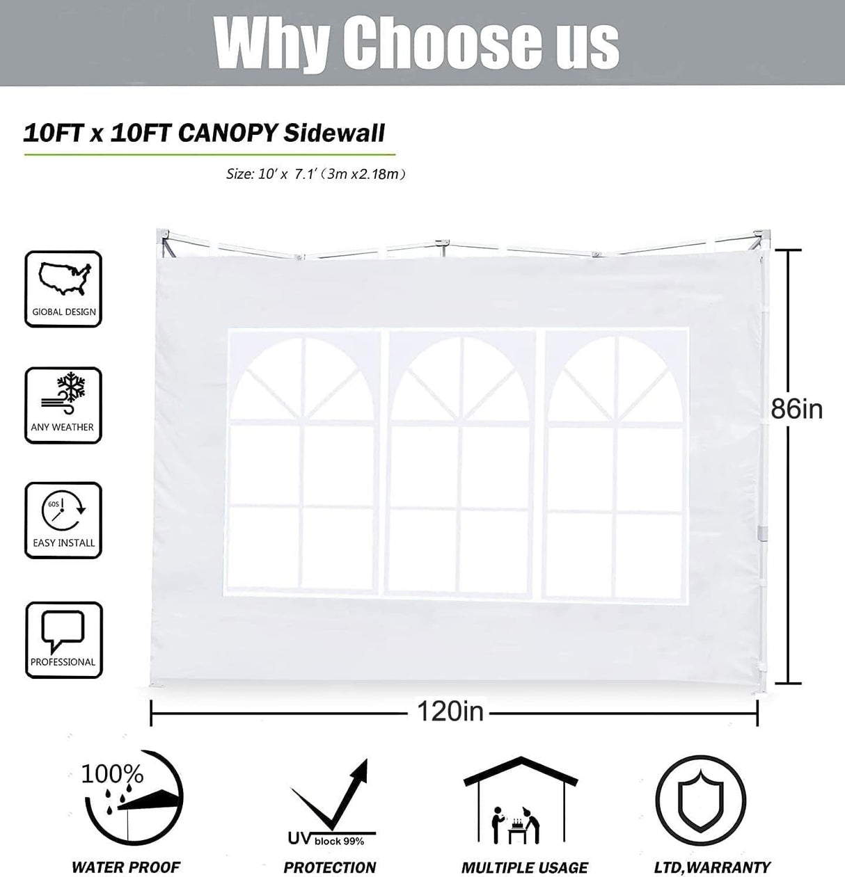 SCOCANOPY SideWall with Window for 10x10 Canopy Frame, 2 Pcs Sunwalls Only,White SCOCANOPY