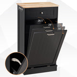 OUTGUAVA 13 Gallon Tilt Out Trash Cabinet Kitchen Waste Bins,50 Quart Laundry Hamper Tilt Out Pet Proof Hidden Trash Bin for Kitchen Living Room,Black OUTGUAVA