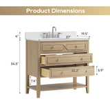 DELUXE LIVING 36 Inch Bathroom Vanity with Ceramic Sink,Fully Assembled Sink Cabinet with Countertop, Wood Frame Vanity with Soft-Closing Drawers & Adjustable Feet, Oak Wood DELUXE LIVING