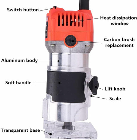 GOTOTOP Wood Router Tool Handheld Laminate Router 110V 30000R/Min Electric Hand Trimmer Wood Laminator Router Tool Set For Fast And Accurate Cut US Plug GOTOTOP