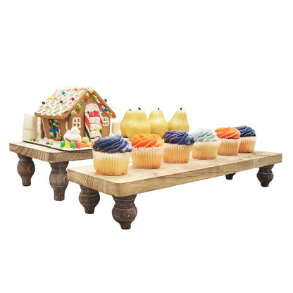 Ikee Design 2 Pcs Set Wooden Display Riser, Wood Cupcake Dessert Display Riser, Countertop Dessert Serving Stand Wood, Cake Display Riser Stands Wood