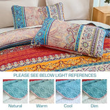 WONGS BEDDING Bohemian Quilt Set King Size, Boho Striped Printed Bedding Bedspread Coverlet Set for All Season, Lightweight Microfiber Quilts with 2 Pillowcases 104"x90" (3 Pieces, Colorful) WONGS BEDDING