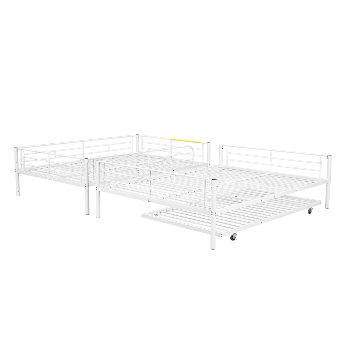 Full XL Over Queen Metal Bunk Bed with Trundle Heavy Duty Beds Frame Convertible Bunkbed with Safety Guard Rails, White Merax