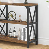 LVB Rustic Console Table, Industrial Wood Metal Sofa Table Behind Couch, Farmhouse Long Entryway Table with Storage Shelf, Large Wooden Foyer Hallway LVB