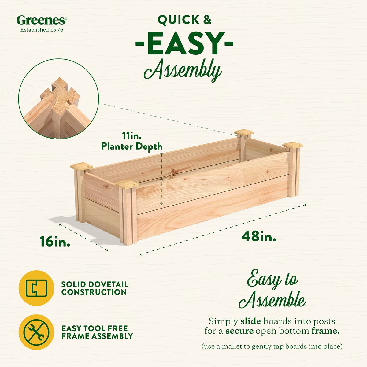 Greenes Fence Premium Cedar Raised Garden Bed, 16" x 48" x 11" - Made in USA with North American Cedar - WoodArtSupply