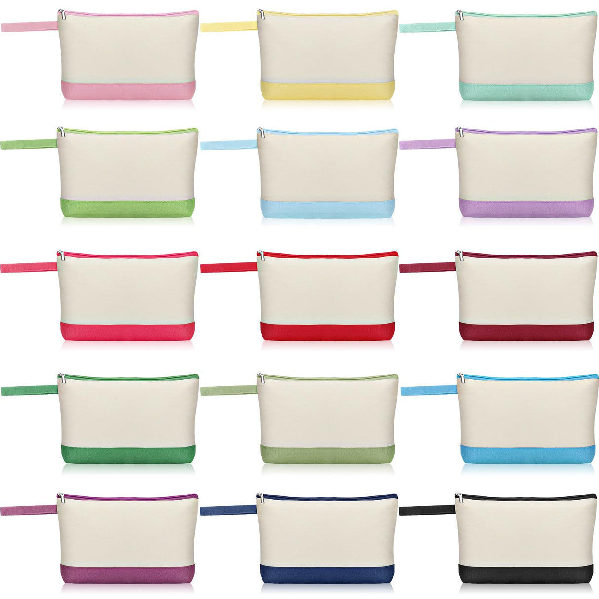 Silkfly 15 Pcs Cotton Canvas Makeup Bags Canvas Cosmetic Bag 10.2 x 5.5 x 2 Inches Two Tone Makeup Bags Bulk with Zipper Blank DIY Pouch with Bottom Travel Toiletry Pouch for Women (Classic) Silkfly