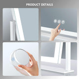 Gvnkvn 15.2" Lighted Makeup Mirror Hollywood Vanity Mirror with Lights, Three Color Modes,Detachable 10X Magnification Mirror, Smart Touch Control, 360°Rotation White Gvnkvn